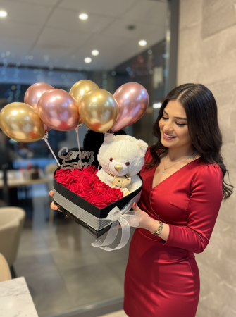 Canım Eşim Balonlu Ayıcık & Gül Kutusu